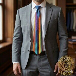 VINTAGE Gianni Versace Silk Tie Multi-Color Striped Geometric - AS IS